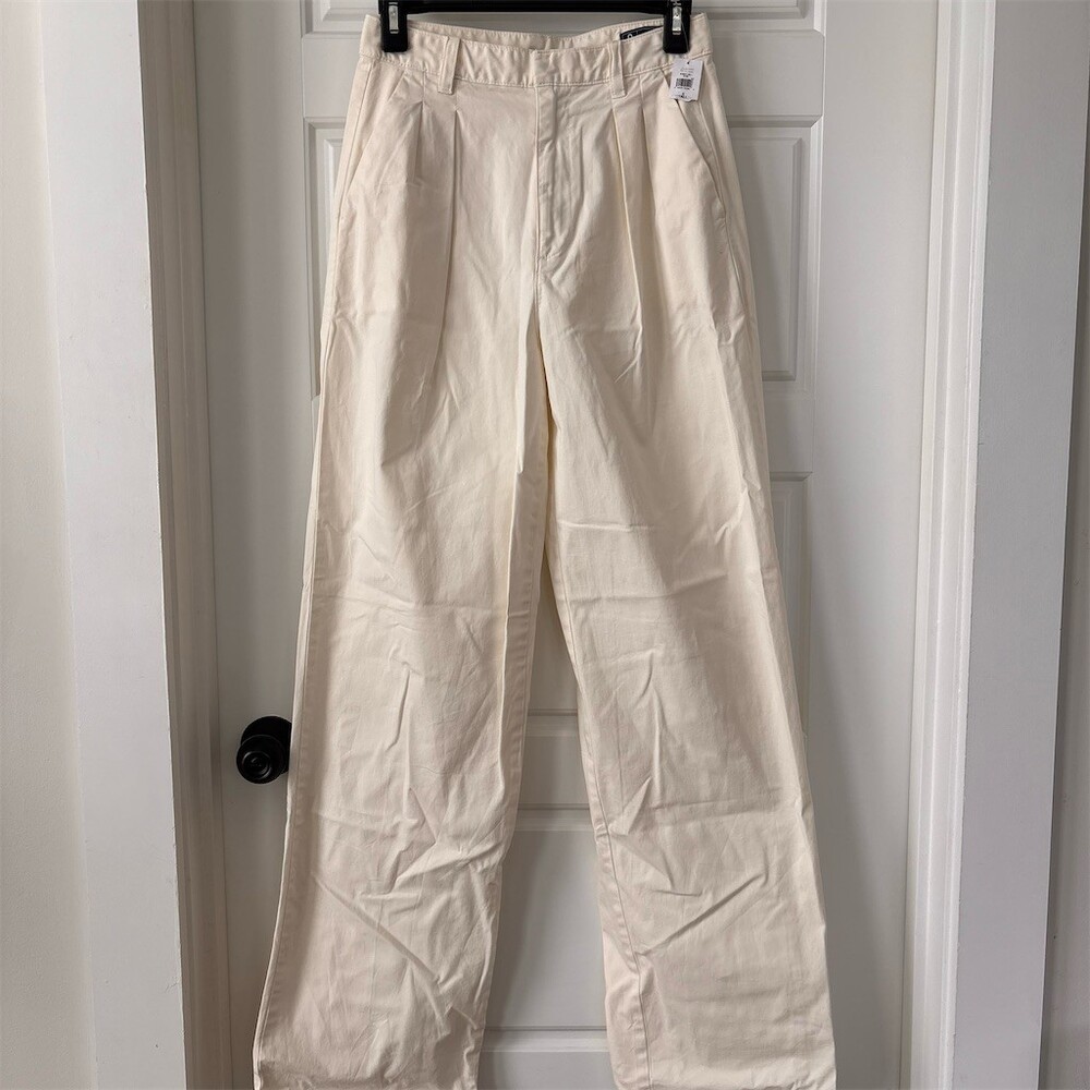 GAP Khaki Pants Womens Size 0 Tall Ivory High Rise Pleated Wide Leg